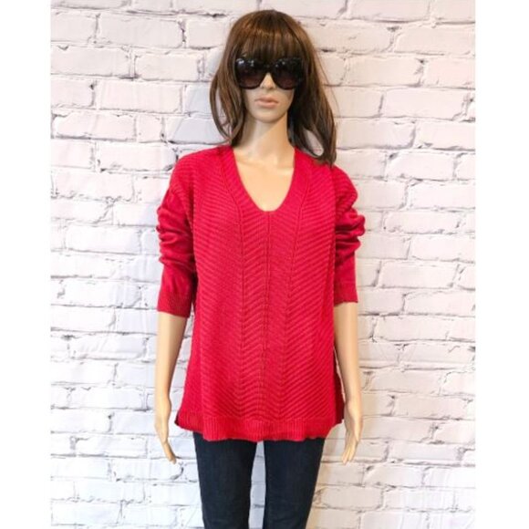 CHAPS, Vibrant red v-neck 100% cotton sweater - Picture 5 of 14